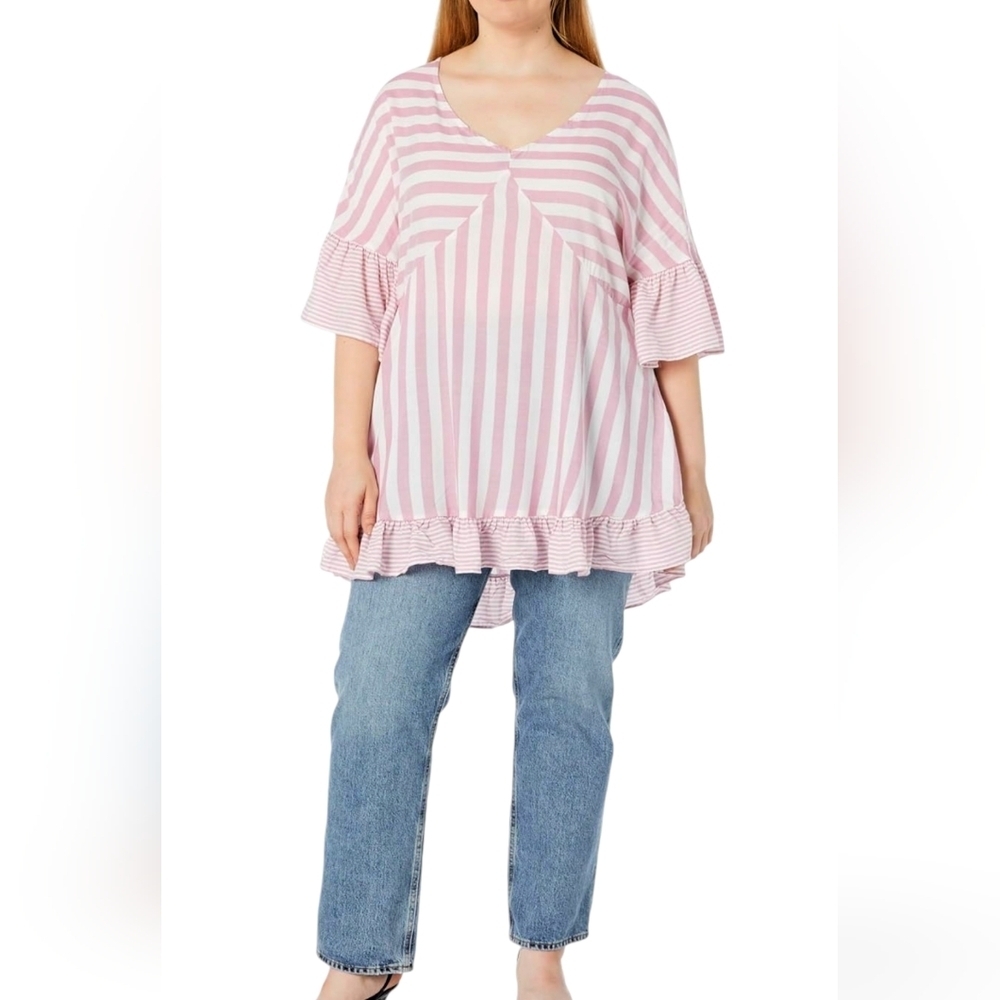 Avenue Women's Evans Tunic Hattie Stripe Boho Coastal Top‎ size 5X Viscose
